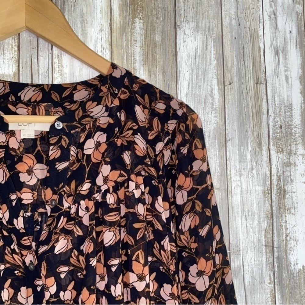Loft Dark Floral Sheer Button High Low Blouse - Picture 6 of 6